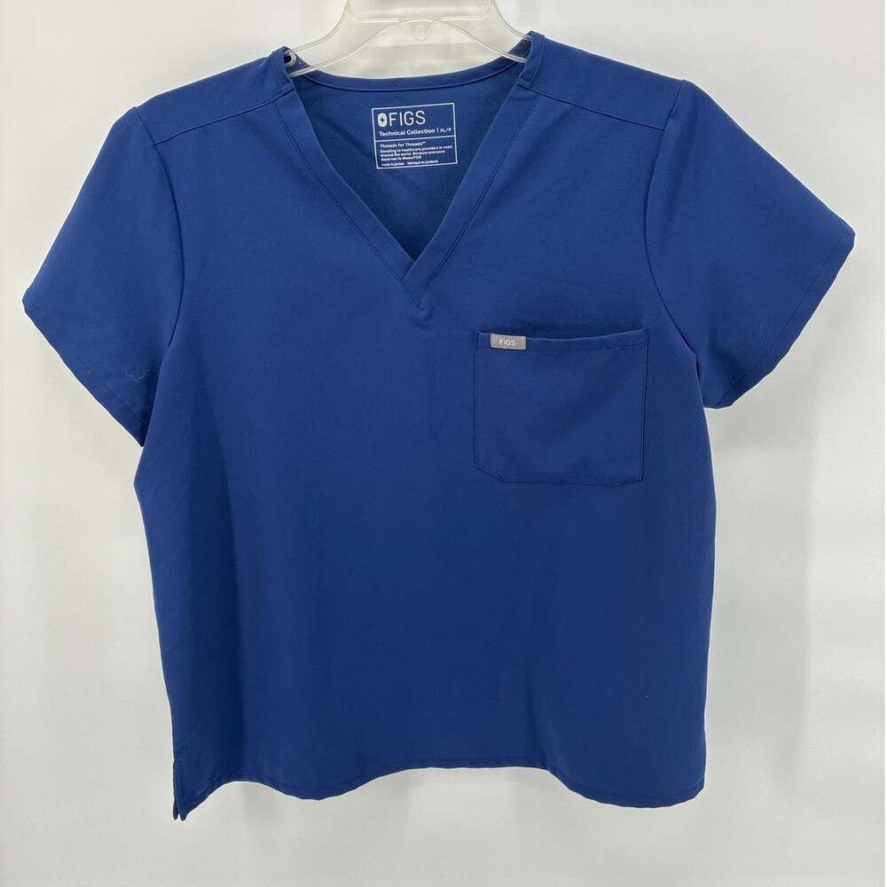 FIGS Catarina Petite One-Pocket Scrub Top Blue XL V Neck Nurse Medical Workwear